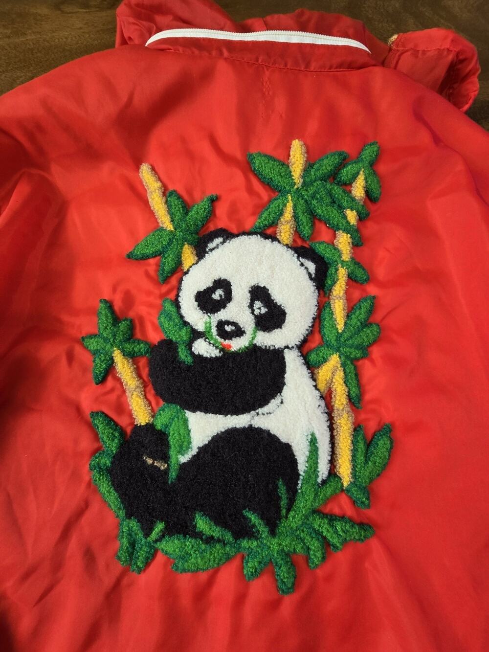 Vtg 80s Sukajan Souvenir Jacket Red Nylon Bomber Panda Bear Embroidered UNISEX